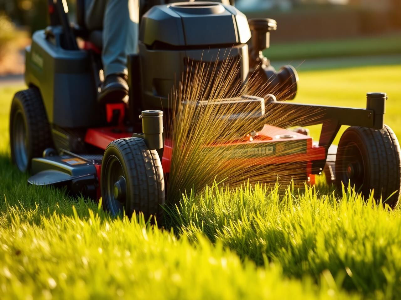 Professional zero-turn mower in action